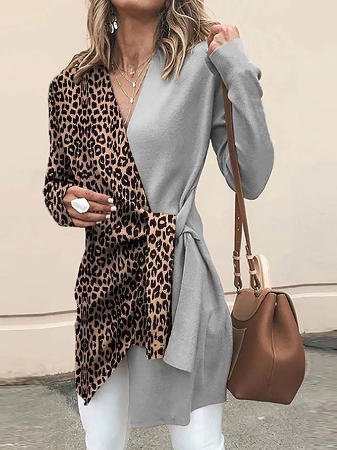 Leopard Paneled Sweater Plus Size Cardigan