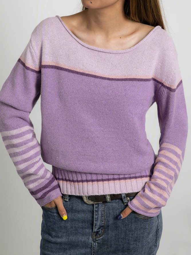 Color-Block Long Sleeve Crew Neck Sweater