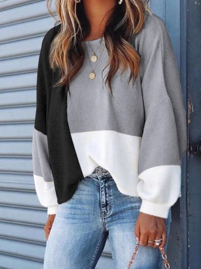 Color-block Buttoned Design Casual Sweatshirt