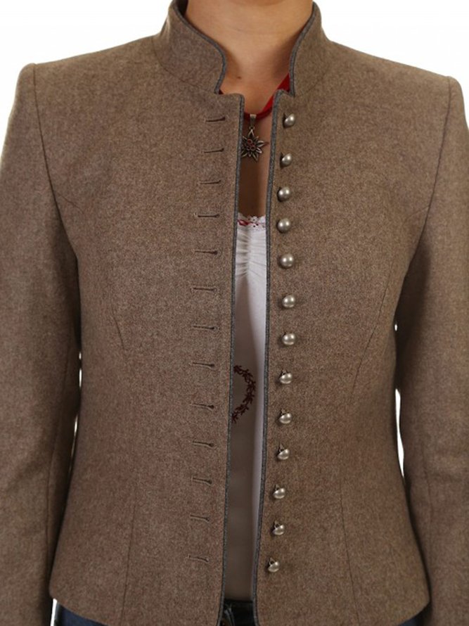 Solid Buttoned Jacket Plus Size Coat