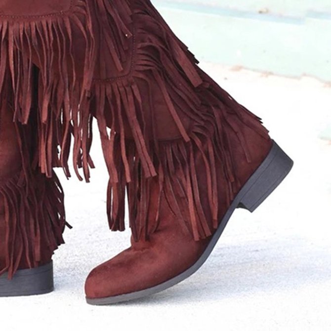 low heel fringe boots