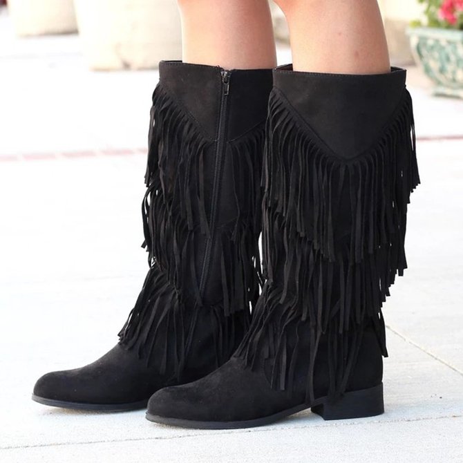 fringe heel boots