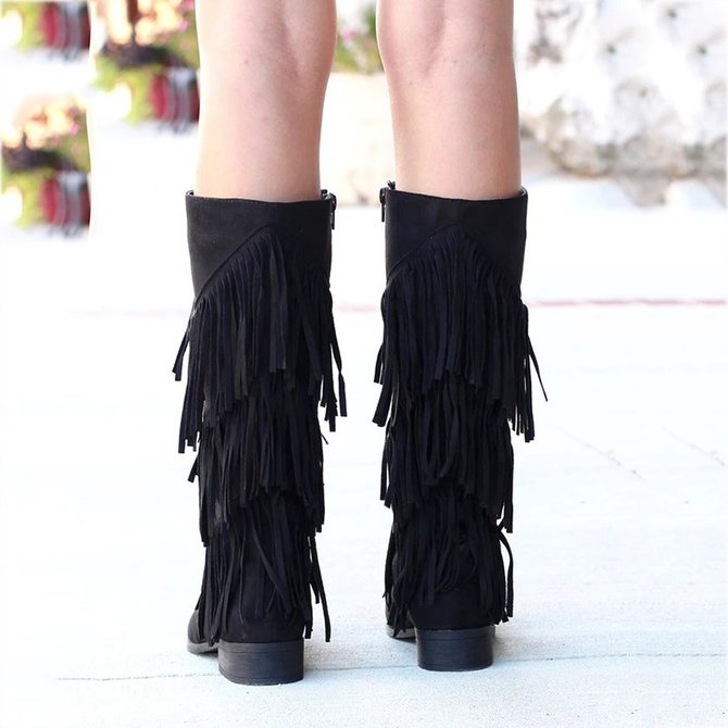 low heel fringe boots
