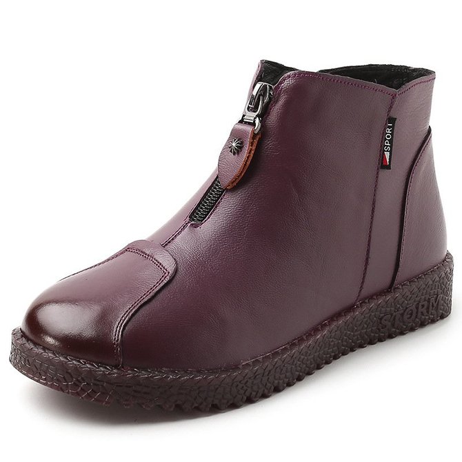 cowhide leather flat heel boots