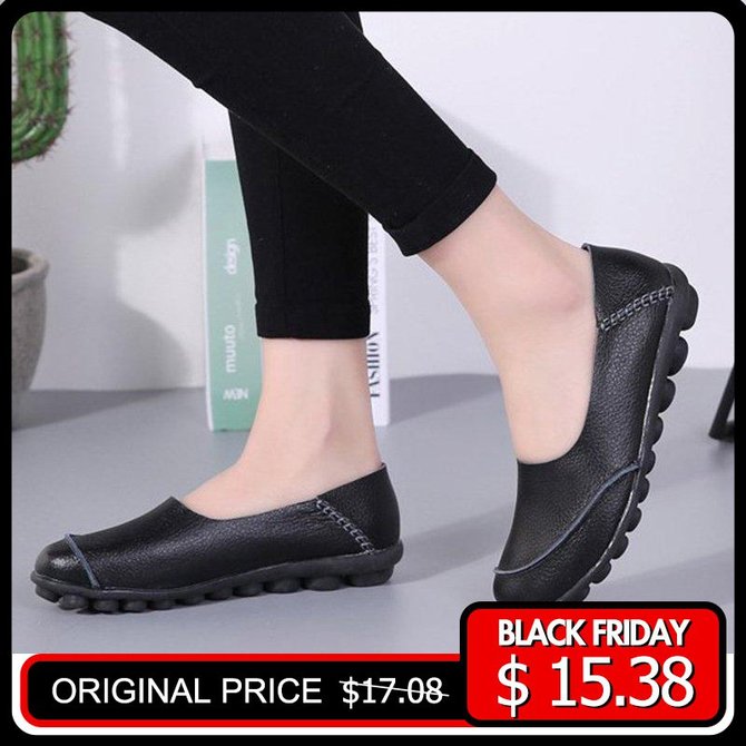 Leather Casual Flat Heel Shoes