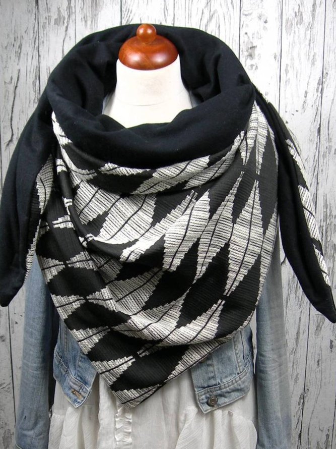 Black Casual Printed Cotton Scarves