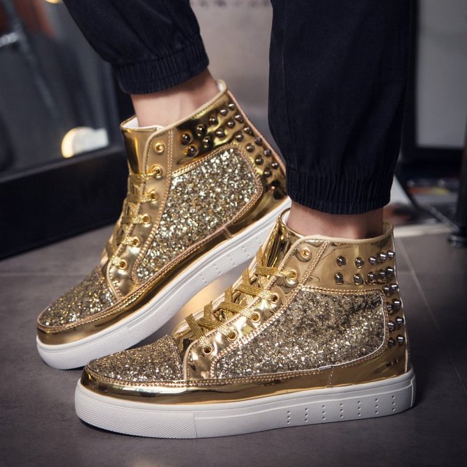 Sparkling Glitter Sequins Rivet Lace-up high Tops Ankle Sneakers ...