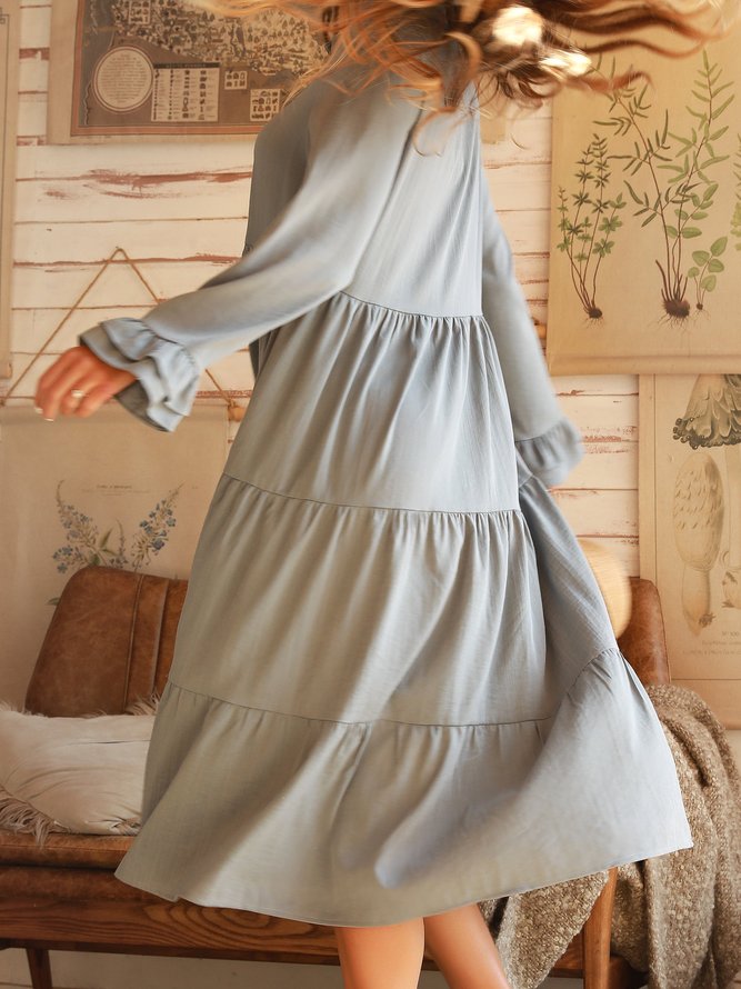 Dark Gray Casual Cotton Swing Dresses P M C T Roselinlin Shirt