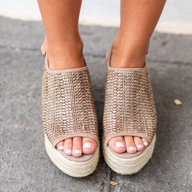 Women Platform Sandals Summer Vintage Peep Toe Weaving Shoes