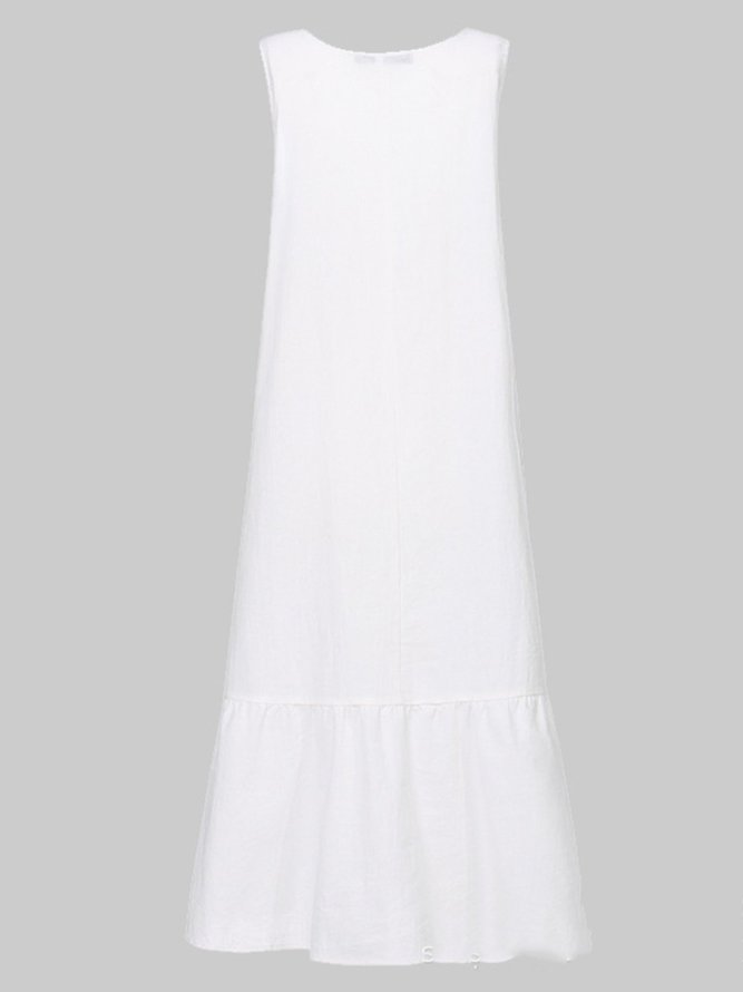 Linen Plain Crew Neck Casual Women Dress