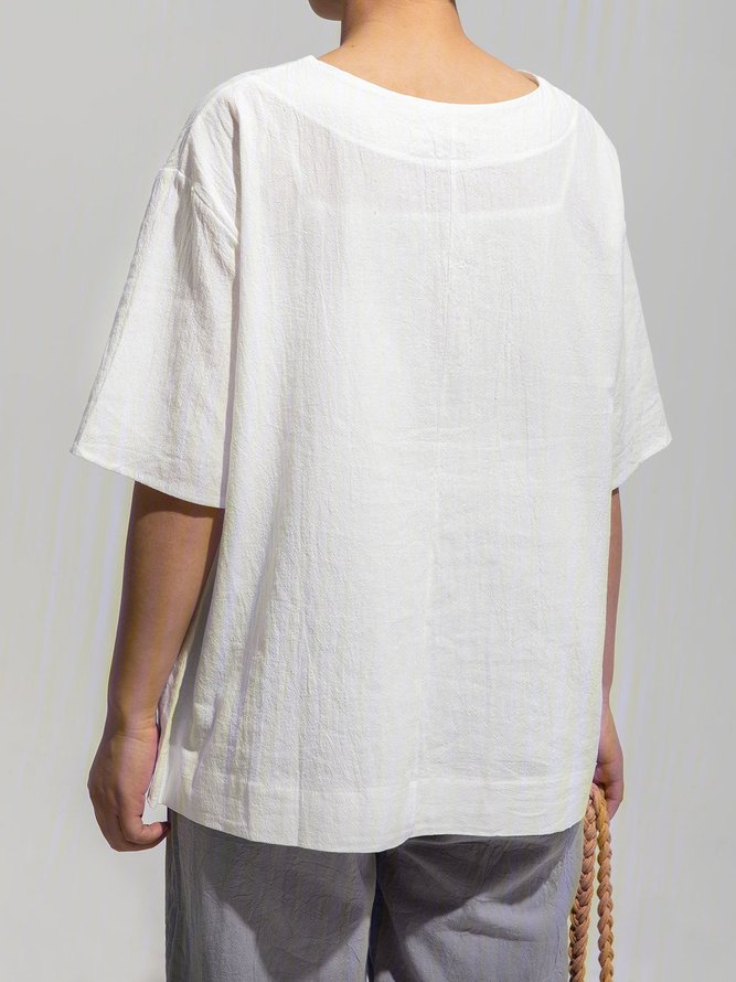 Women Cotton-Blend Half Sleeve Top | roselinlin