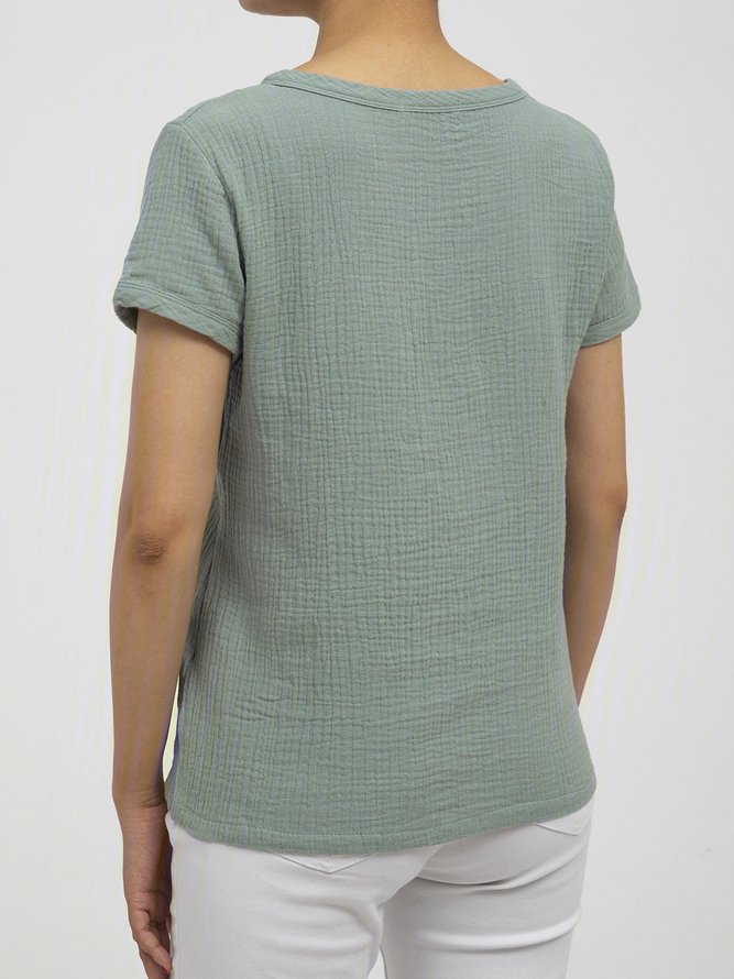 Casual Crew Neck Short Sleeve Linen Shirt