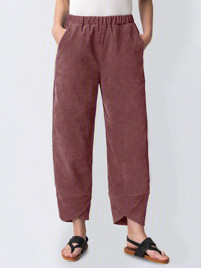 Casual Tulip Hem Elastic Waist Pockets Comfy Lounge Workout Corduroy Striped Pants