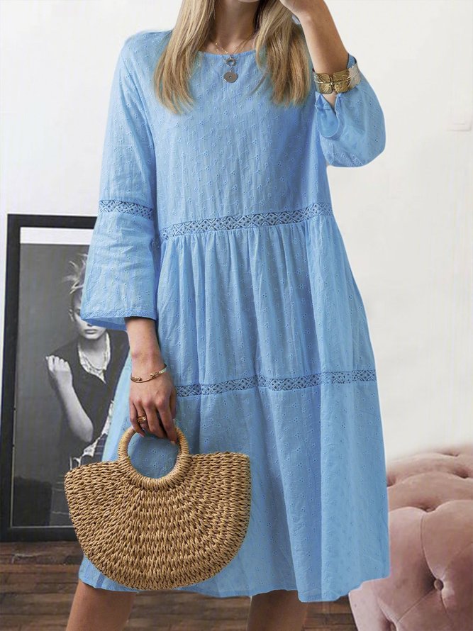 Sweet 3/4 Sleeve Cotton-Blend Shift Women Dress