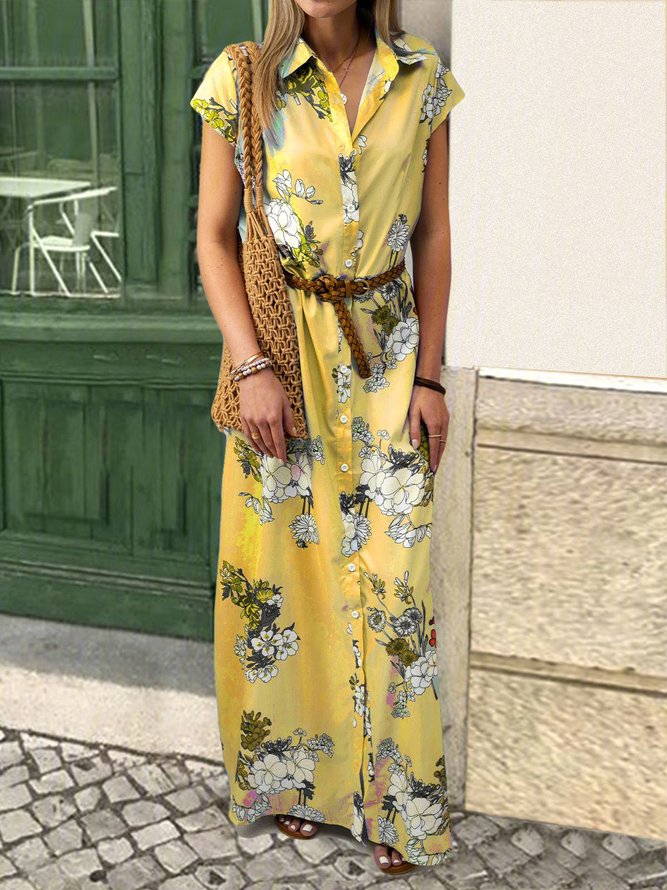 Shirt Collar Women Women Dress Shift Daily Cotton-Blend Floral Women Dress