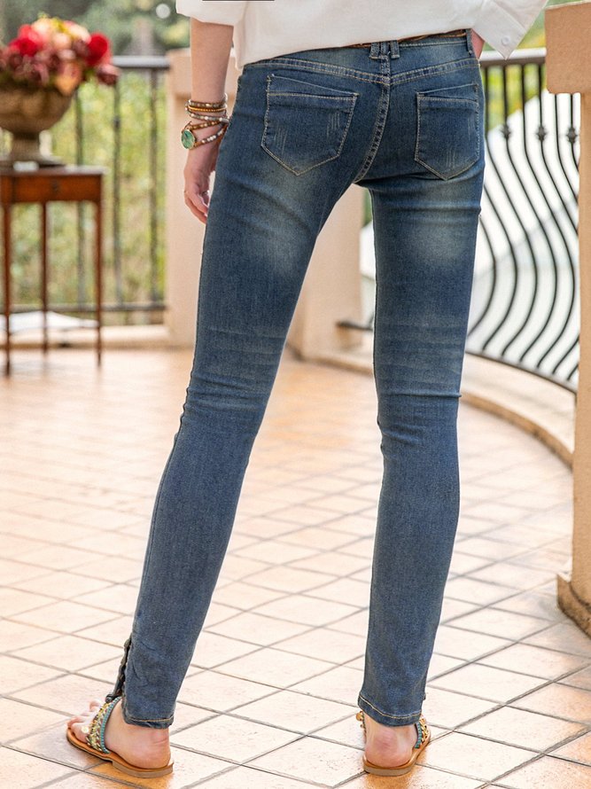 Women Solid Elegant Jeans