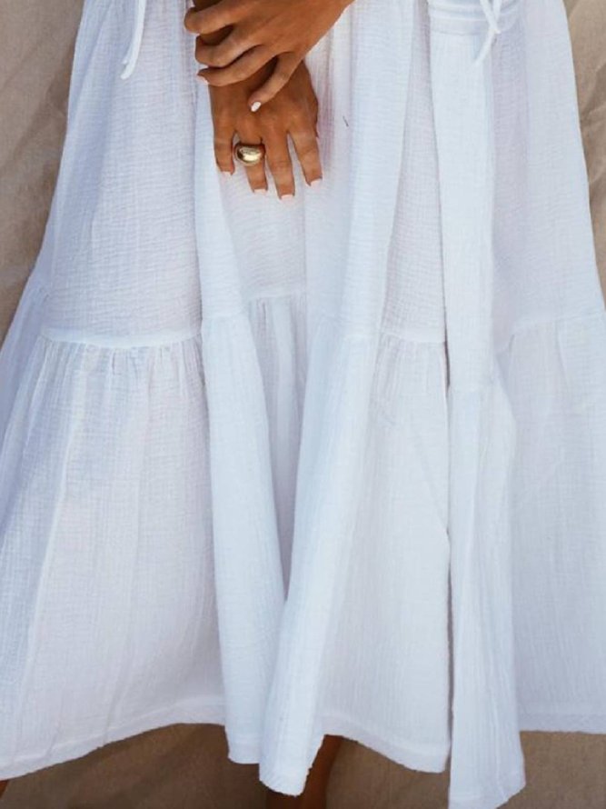 White Cotton-Blend Casual Women Dress