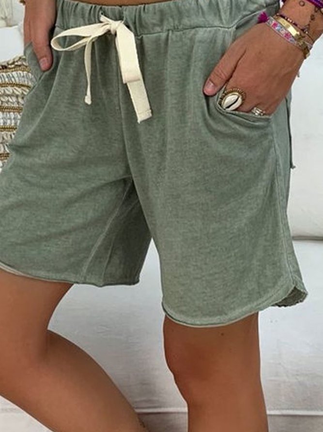 Drawcord Solid Casual Shorts