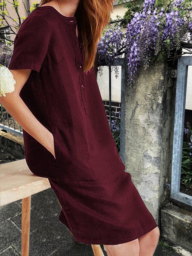 Women Shift Pockets Vintage Mini Women Dress