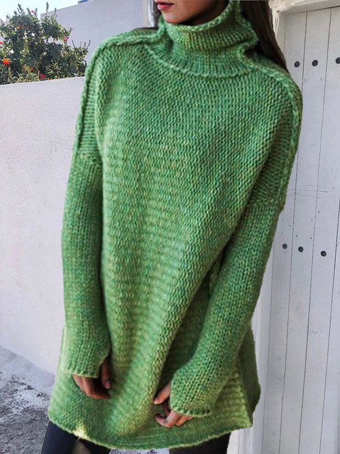 Women Turtleneck Cotton Knitted Long Sleeve Sweaters