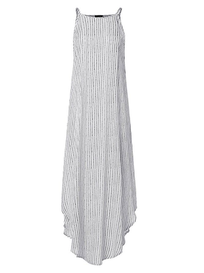 Summer Sleeveless Striped Halter Holiday Long Maxi Weaving Dress