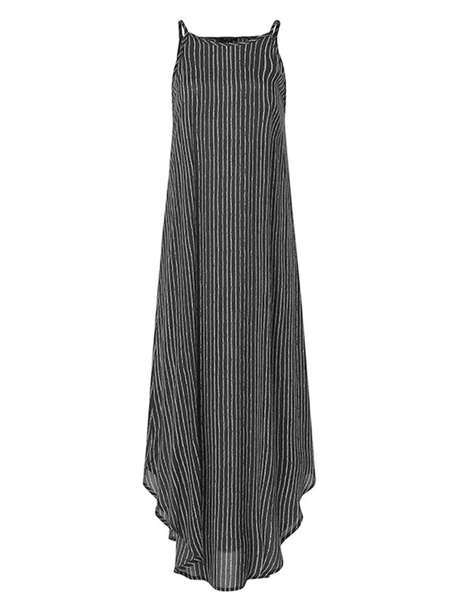 Summer Sleeveless Striped Halter Holiday Long Maxi Weaving Dress