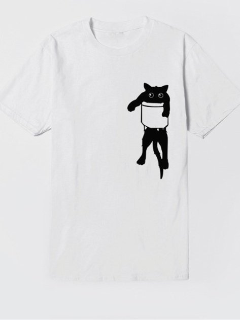 Short Sleeve Casual Cat Printed Top