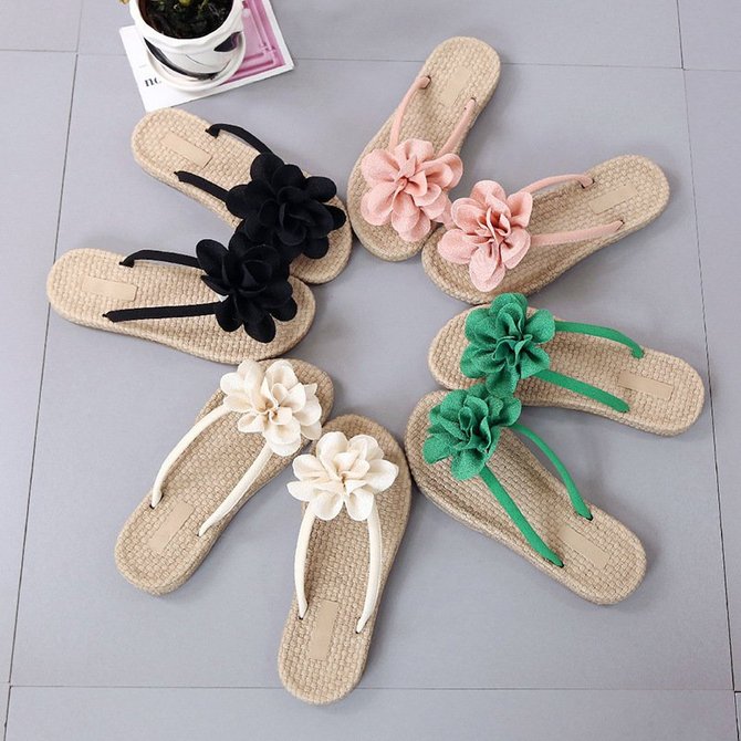 Pi Clue Flower Flat Heel Artificial Leather Summer Slipper