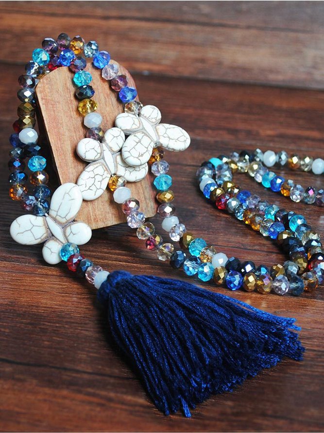 Vintage Casual Crystal Tassel Turquoise Necklace