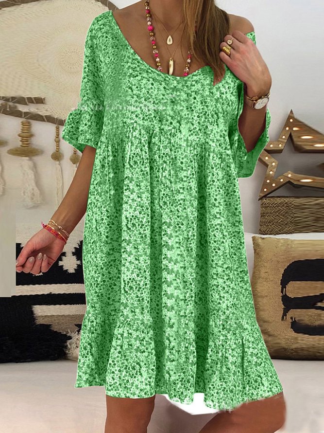 Paneled Short Sleeve Cotton-Blend Weaving Dress