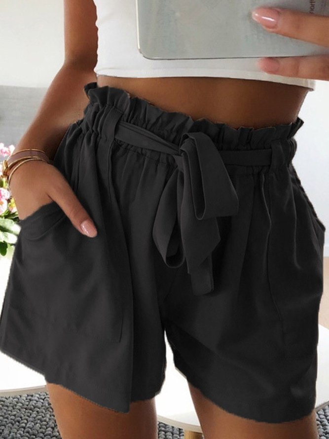 Women Bandage Casual Plain Shorts