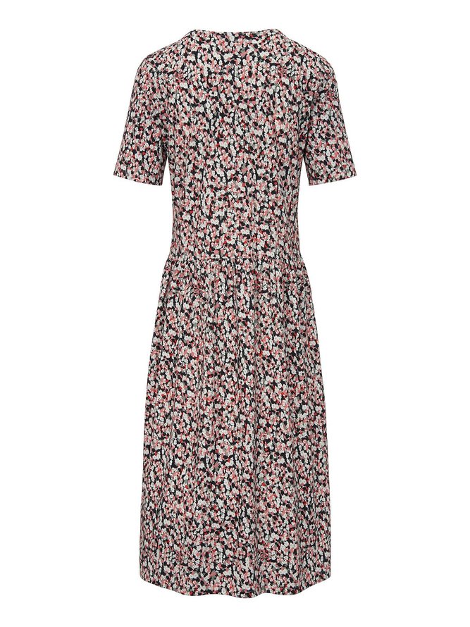 Floral Pockets Midi Dress Summer Short Sleeve Weaving Dress