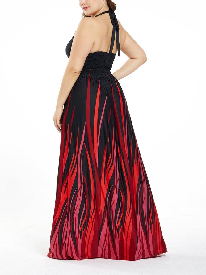 Plus Size Halter Swing Prom Elegant Abstract Maxi Dress | roselinlin