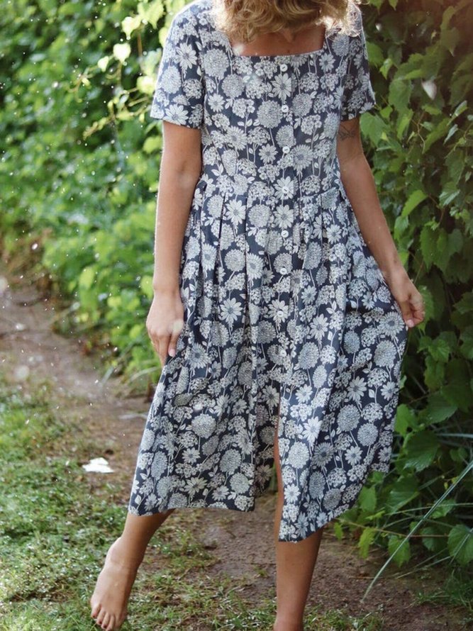 Women Short Sleeve Daisy Printed Dress roselinlin