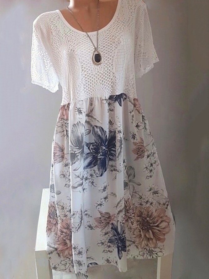 Lace Floral-Print Casual Weaving Dress