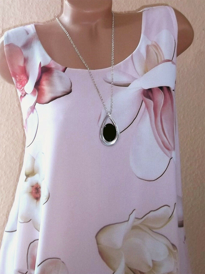 Women Casual Daily Crew Neck Sleeveless Floral-Print Comfy Dress