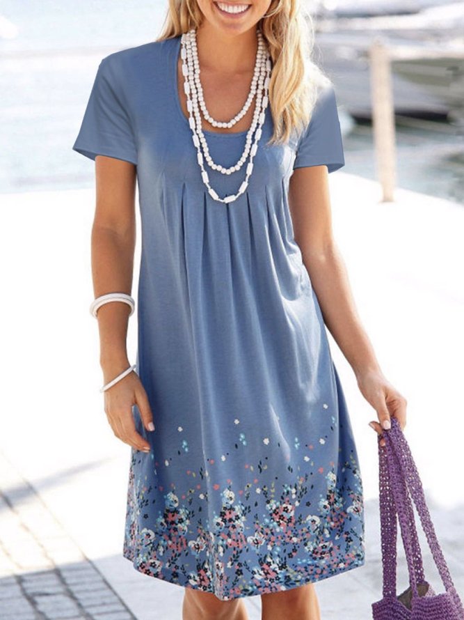 Casual Holiday Floral A-Line Short Sleeve Knitting Dress