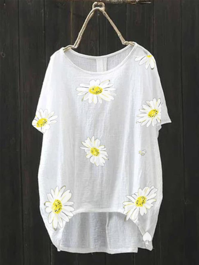 White Round Neck Short Sleeve Shirts Tops Tops Roselinlin