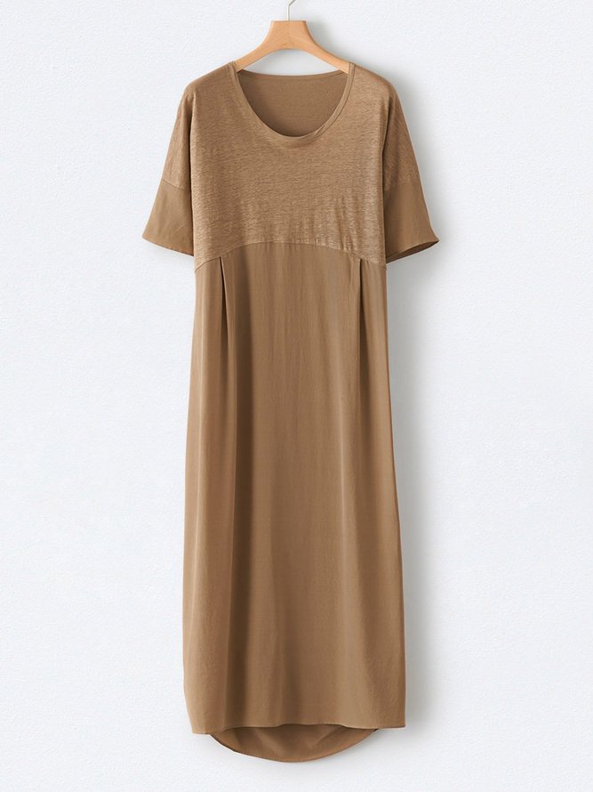 Plus Size Midi Dress Women Summer Solid Weaving Dress