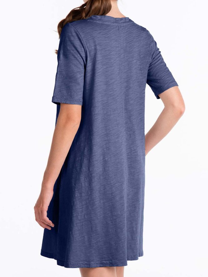 Solid Pockets Mini Dress Summer Short Sleeve Weaving Dress