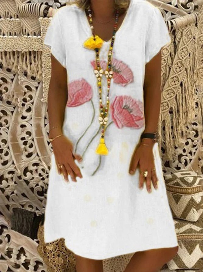 Women Vintage Sundress Boho Embroidered Casual Midi Dresses