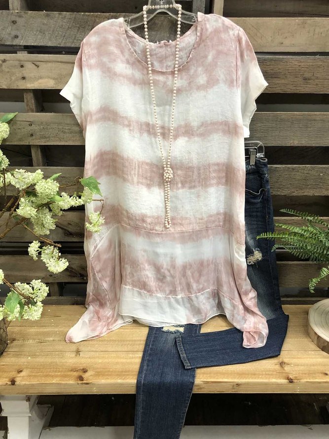 Casual Dip-Dyed Short Sleeve Top