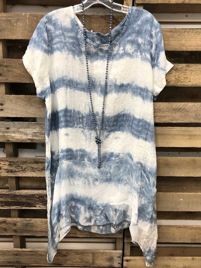 Casual Dip-Dyed Short Sleeve Top