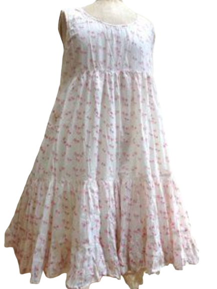 Pink A-Line Cotton-Blend Sleeveless Weaving Dress