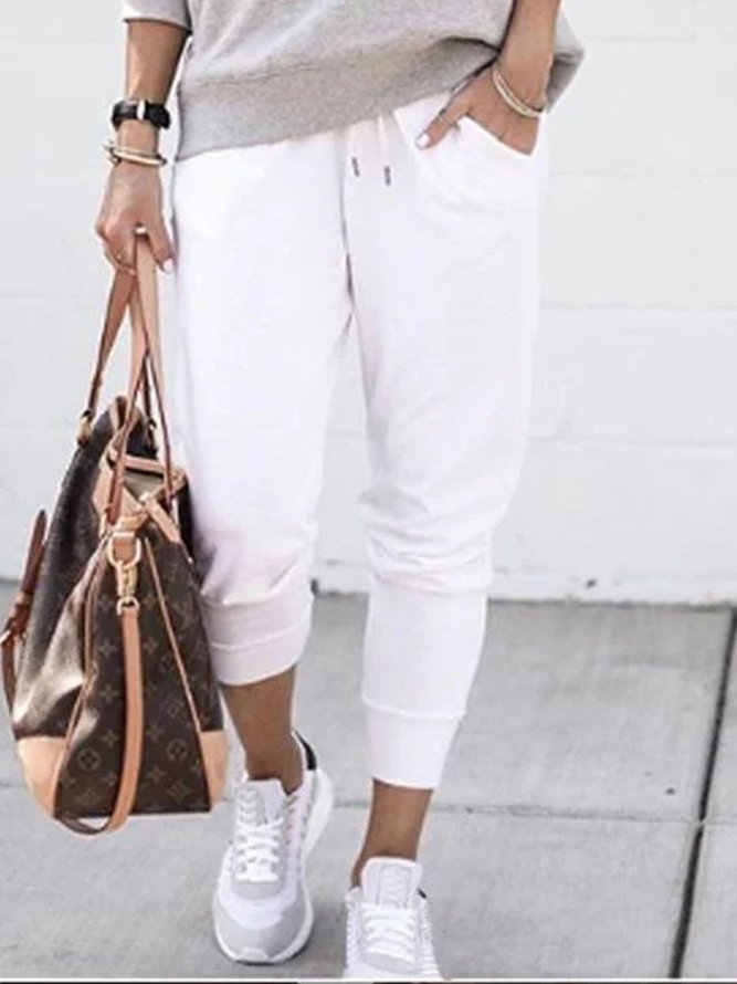 Women Bottoms Casual Cotton White Pockets Bottoms
