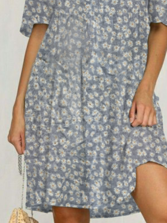 Women Daisy Short Sleeve Casual Floral Midi Dress