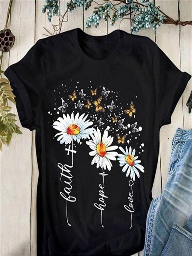 Casual Floral Crew Neck Short Sleeve Top