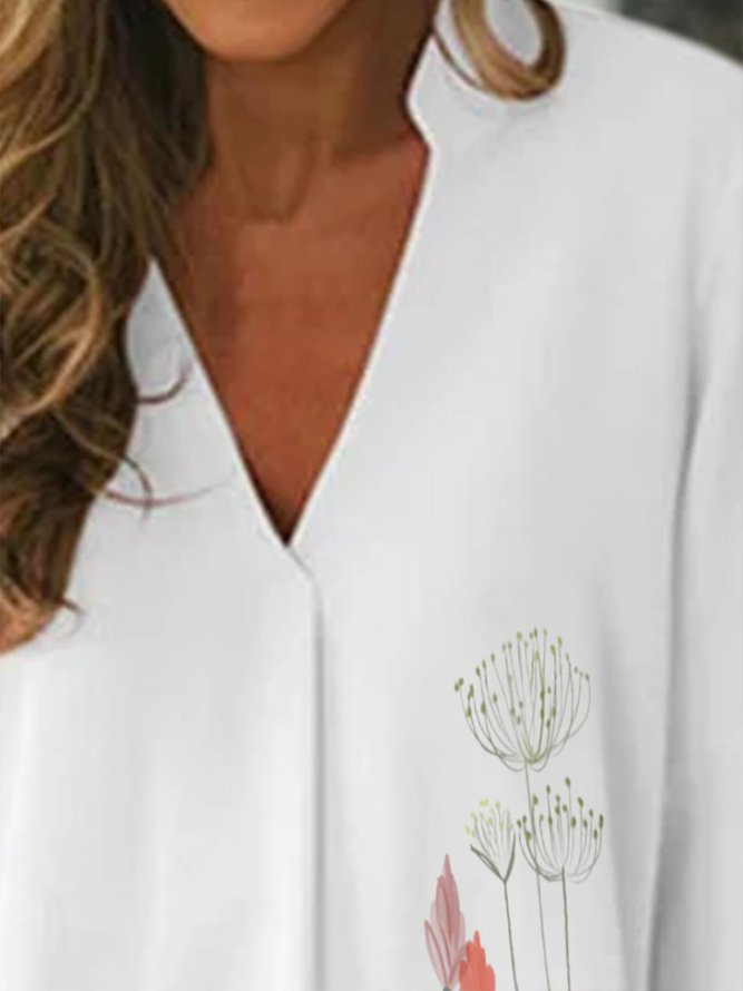 V Neck 3/4 Sleeve Floral Shirt