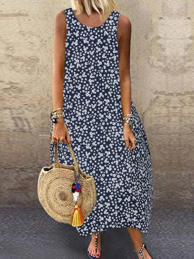 Summer Floral Maxi Dress Sleeveless Women Printed Weaving Dress