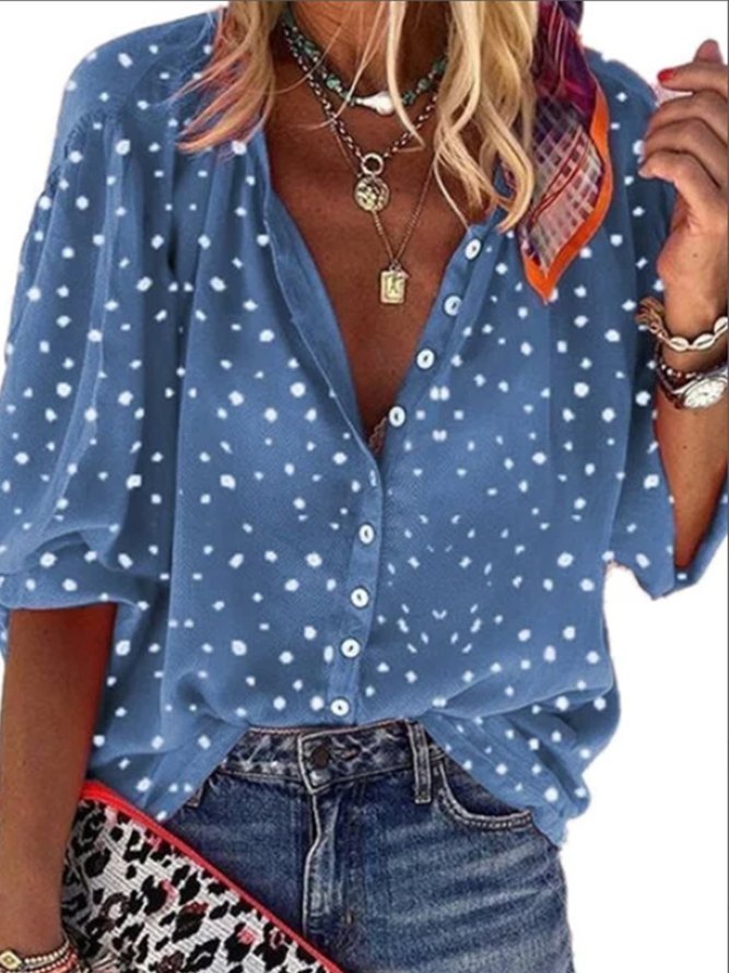 3 4 Sleeve Printed Vintage Casual Blouse Shirt Tops Roselinlin